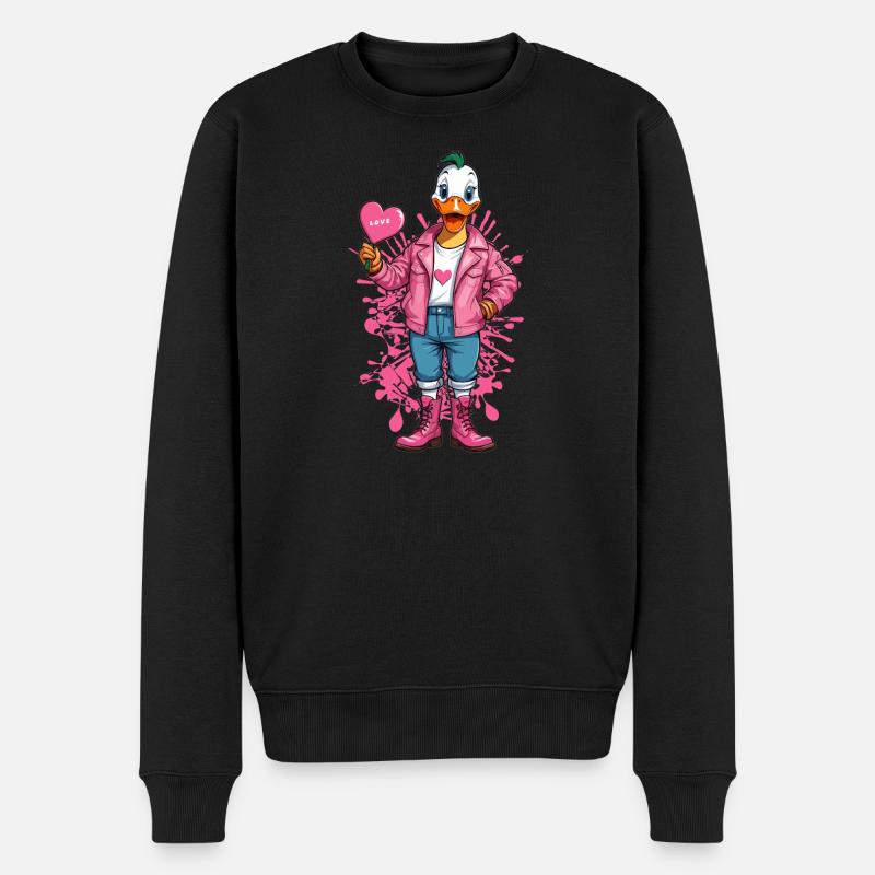 Canard punk avec coeur - Pull Premium bio Homme - noir