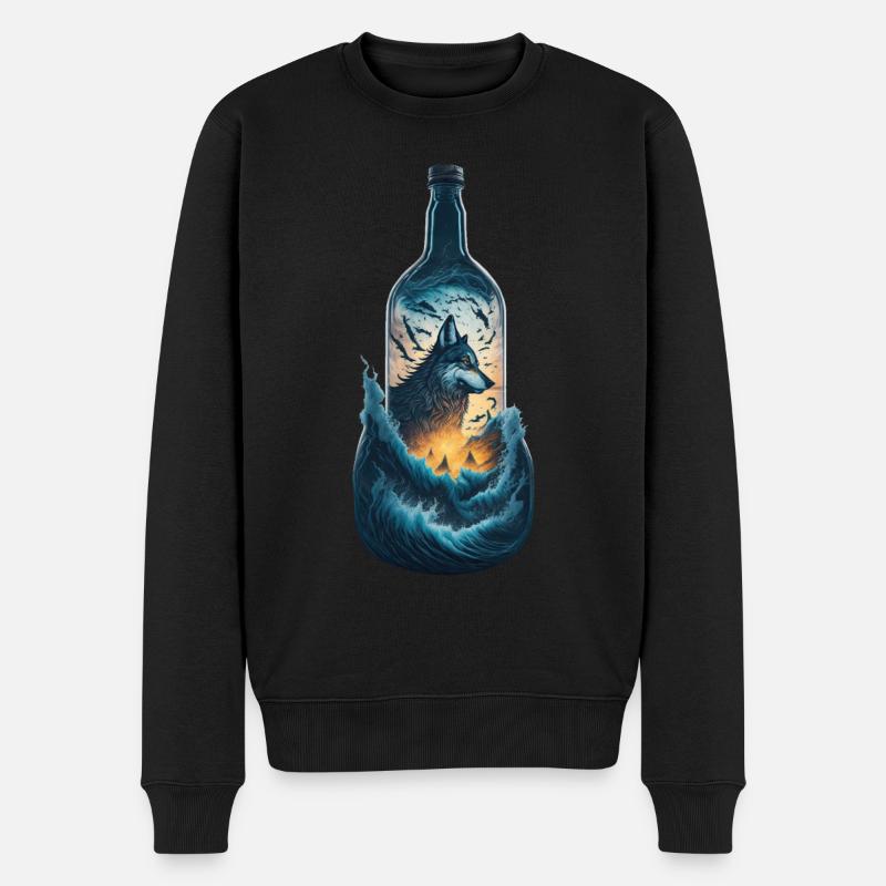 Wolf - Männer Premium Bio Pullover - Schwarz