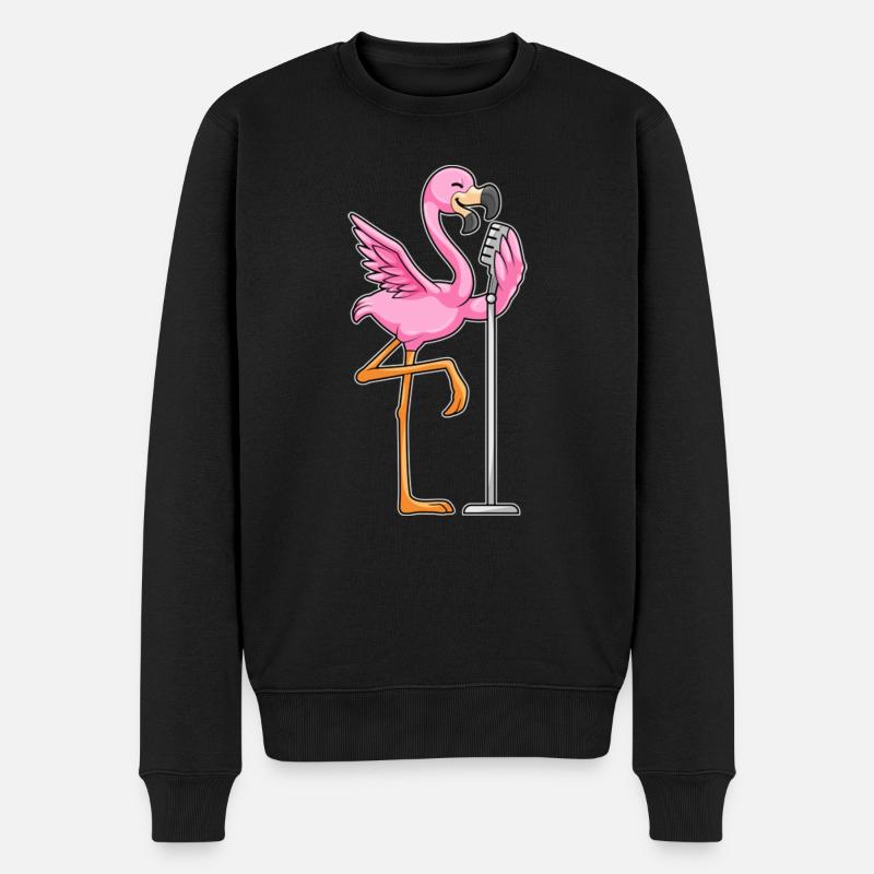Flamingo beim Singen mit Mikrofon - Männer Premium Bio Pullover - Schwarz