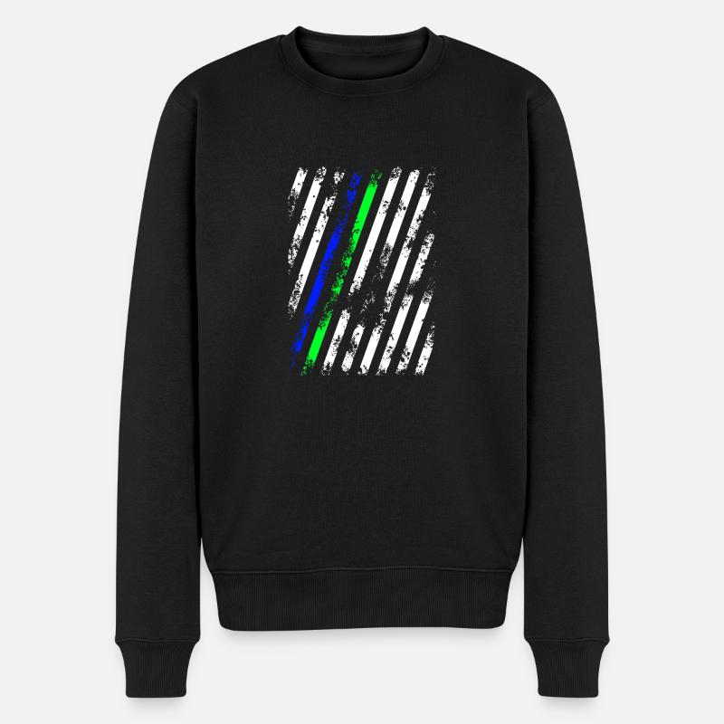 Stripes Weiß Blau Grün - Männer Premium Bio Pullover - Schwarz