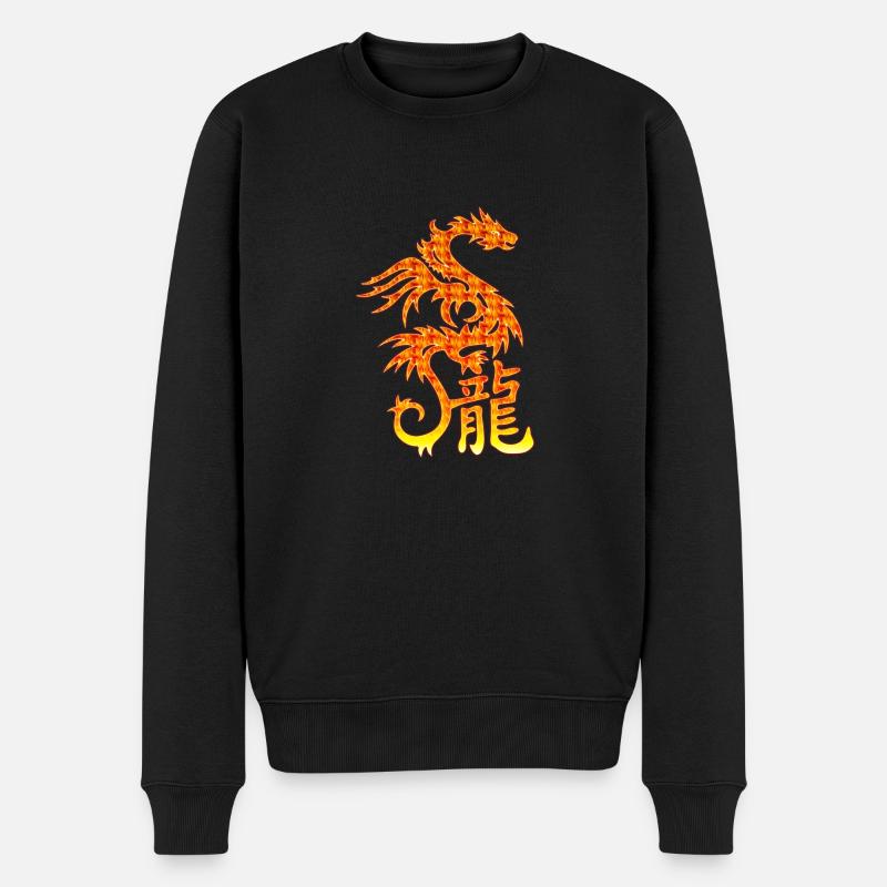 Feuerdrache mit chin. Schriftzeichen - Männer Premium Bio Pullover - Schwarz