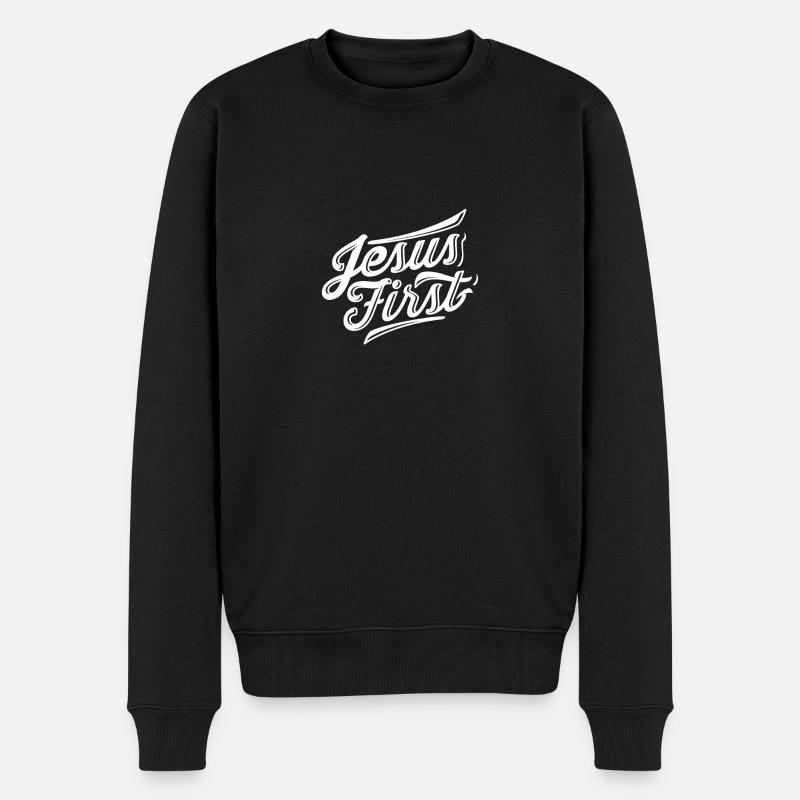 Jesus First - Männer Premium Bio Pullover - Schwarz