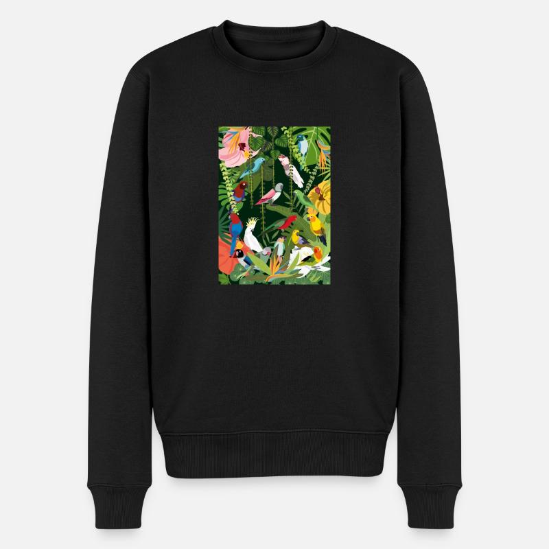 Papageien im Dschungel, Illustration - Männer Premium Bio Pullover - Schwarz