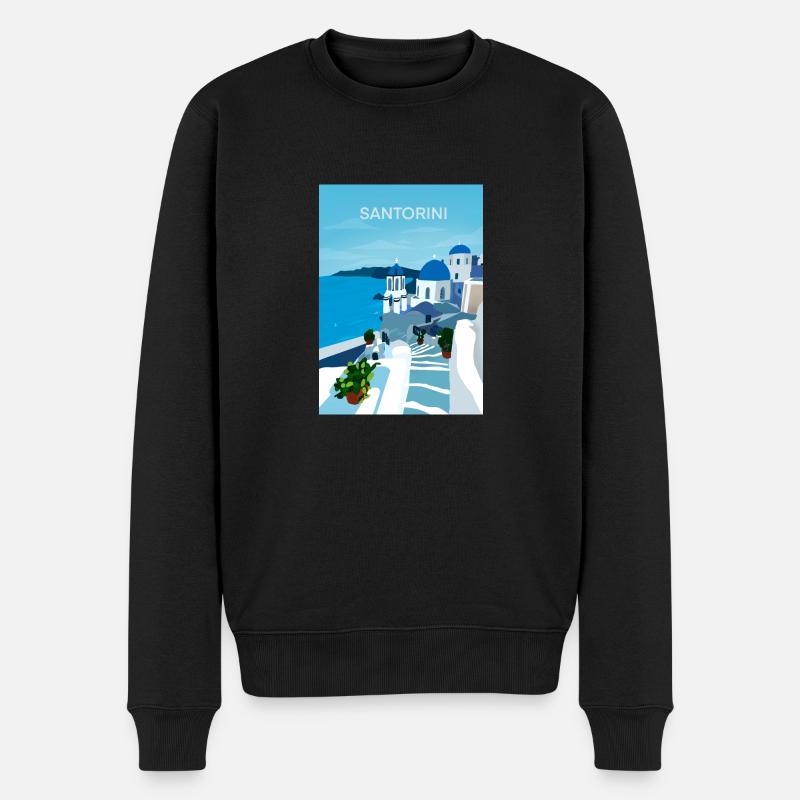 SAntorini, Griechenland - Männer Premium Bio Pullover - Schwarz