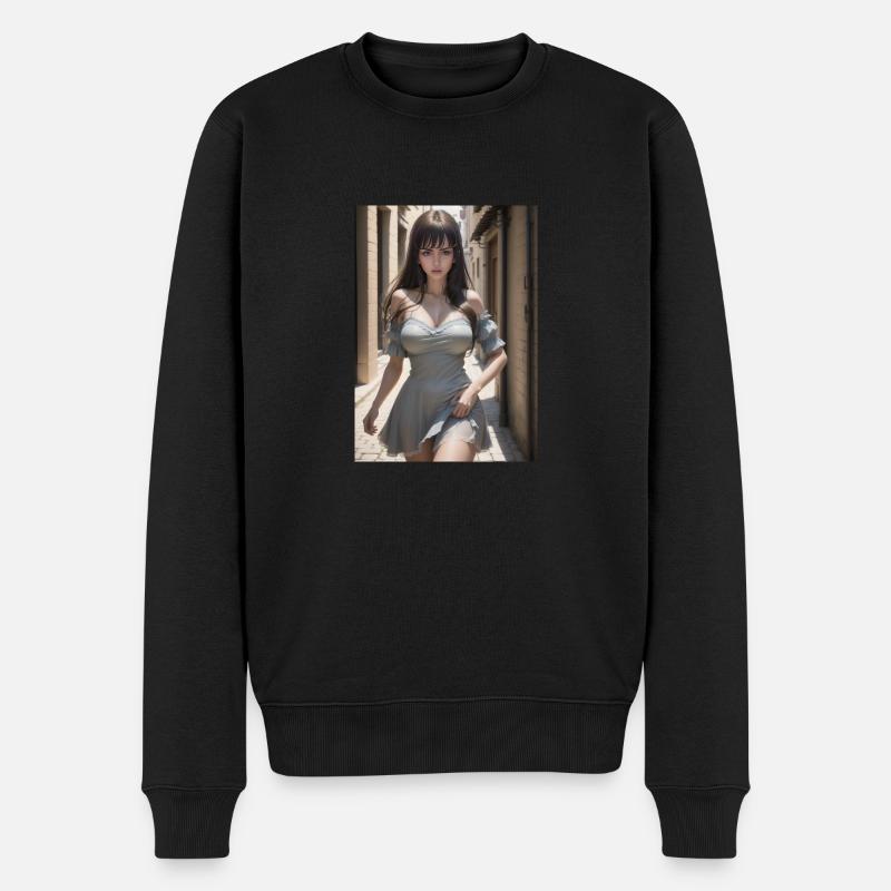 Woman in a alley, town,Generated AI - Männer Premium Bio Pullover - Schwarz