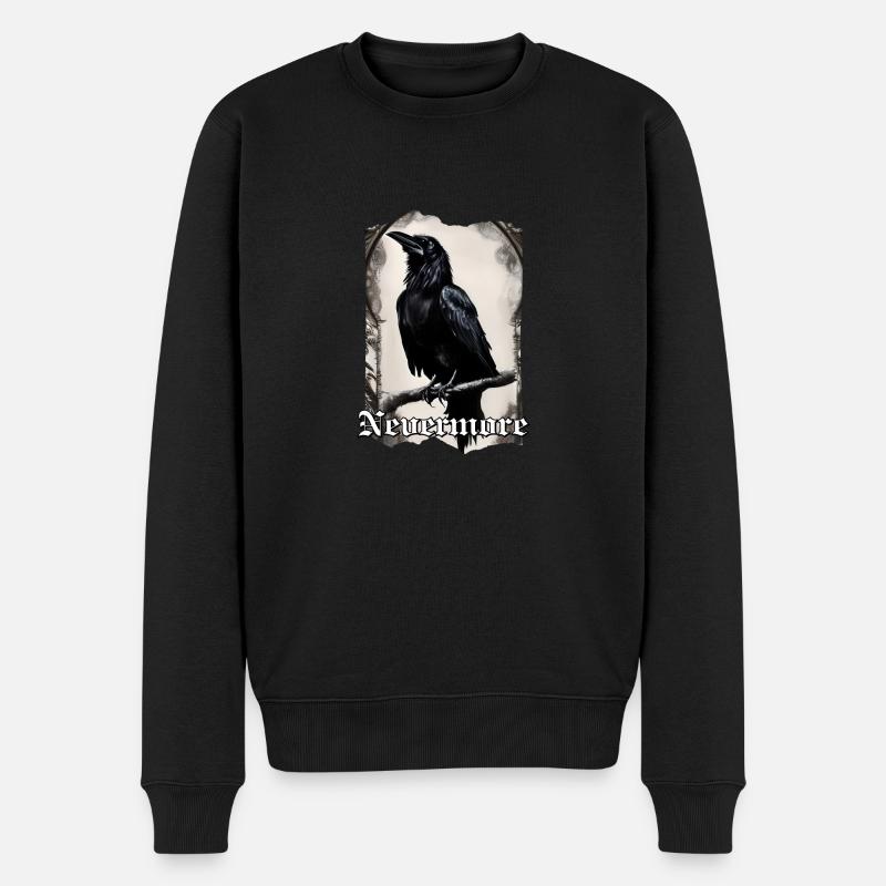 Nevermore Rabe auf einem Ast - Männer Premium Bio Pullover - Schwarz