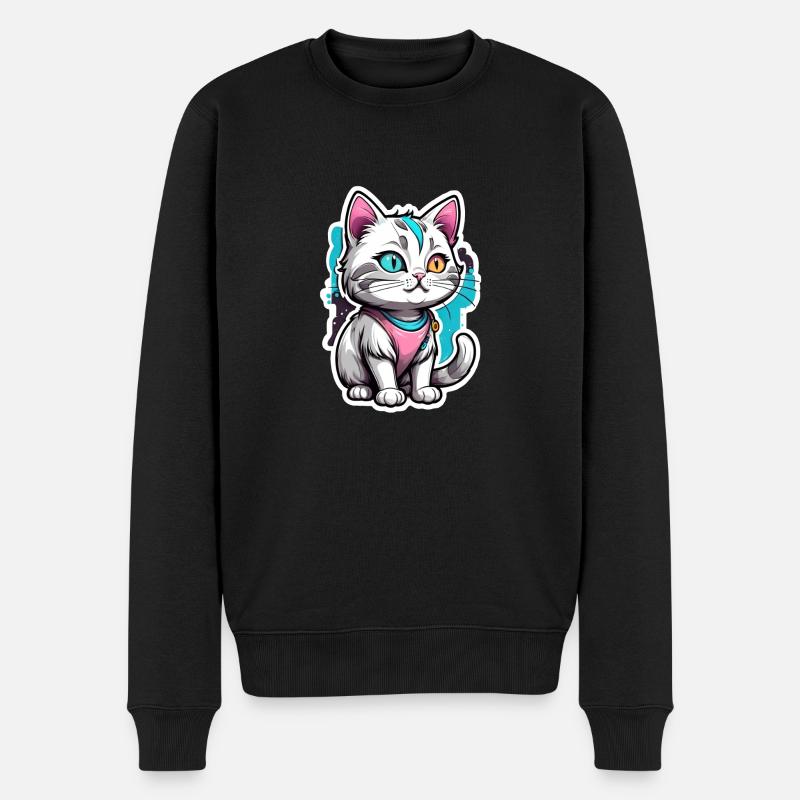 Kawaii Aquarell Katze - Männer Premium Bio Pullover - Schwarz
