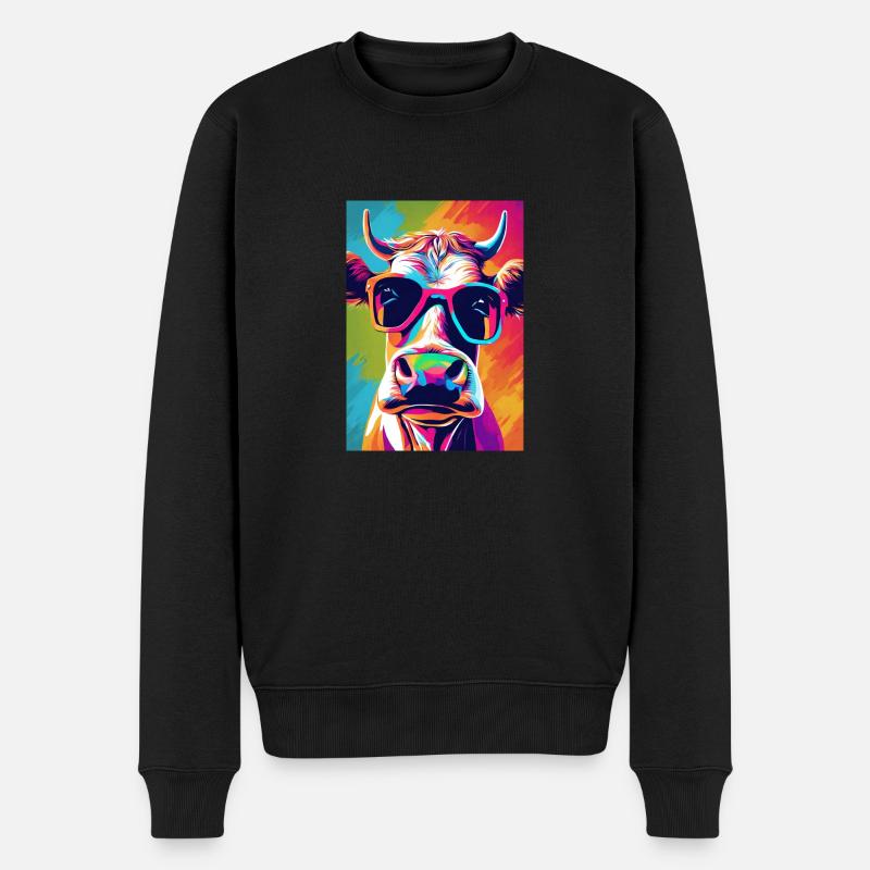 Kuh mit Brille - Männer Premium Bio Pullover - Schwarz