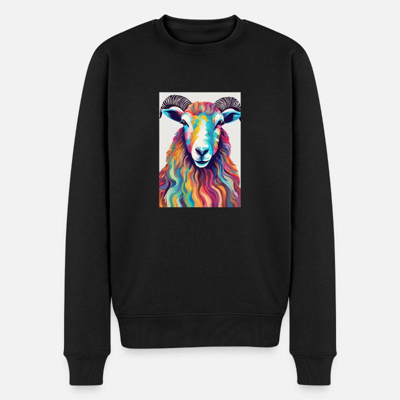 Bunter Schafbock - Männer Premium Bio Pullover - Schwarz