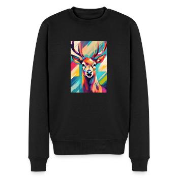 Bunter Hirschkopf - Männer Premium Bio Pullover - Schwarz - Vorne - Nico (187cm)