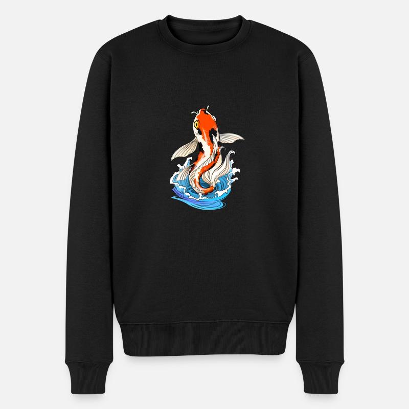 Carpe Koï - Vague - Poisson - Pull Premium bio Homme - noir