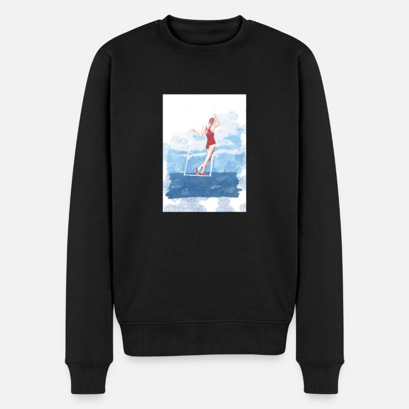 Frau in rotem Badeanzug schaukelt am meer - Männer Premium Bio Pullover - Schwarz
