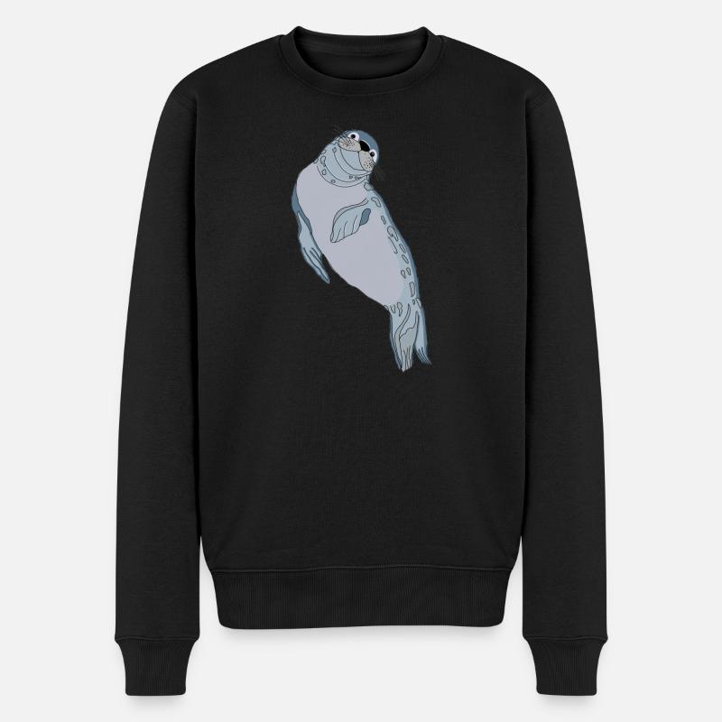 Robbe Seehund - Männer Premium Bio Pullover - Schwarz