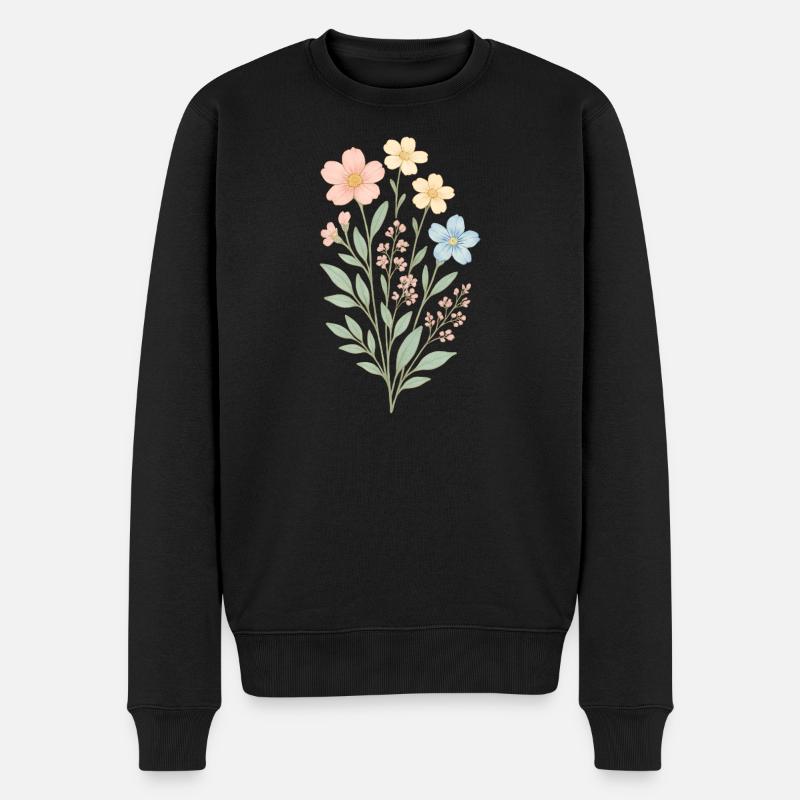 Pastell-Wildblumen Wasserfarben - Männer Premium Bio Pullover - Schwarz