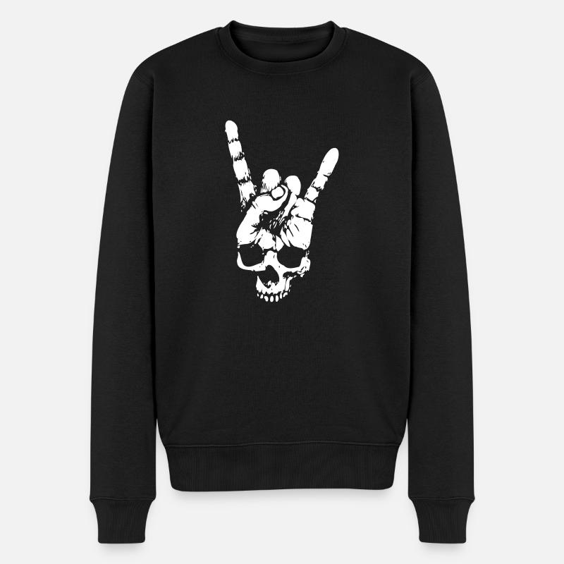 heavy metal totenkopf mit teufelshörner hand - Männer Premium Bio Pullover - Schwarz