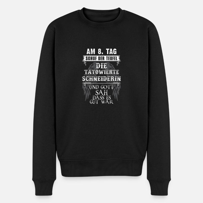 Teufel schuf tätowierte Schneiderin - Männer Premium Bio Pullover - Schwarz