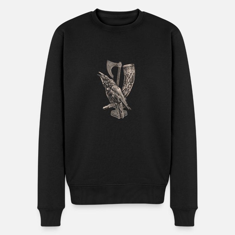Wikinger Rabe Axt und Trinkhorn - Männer Premium Bio Pullover - Schwarz