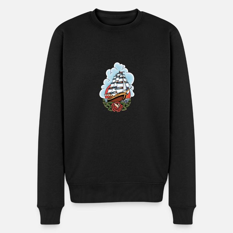 SCHIFF TATTOO - Männer Premium Bio Pullover - Schwarz