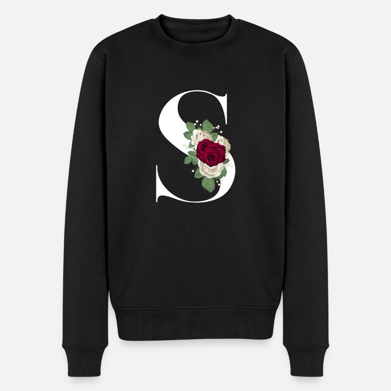 Buchstabe S geblümt - Männer Premium Bio Pullover - Schwarz