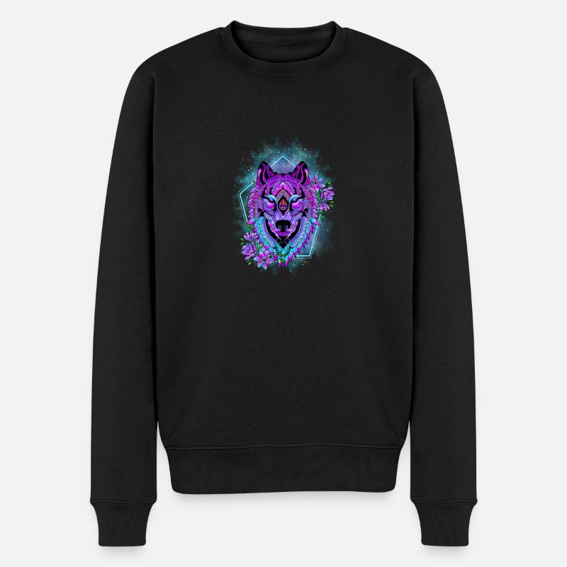MAGISCHER WOLF - Männer Premium Bio Pullover - Schwarz