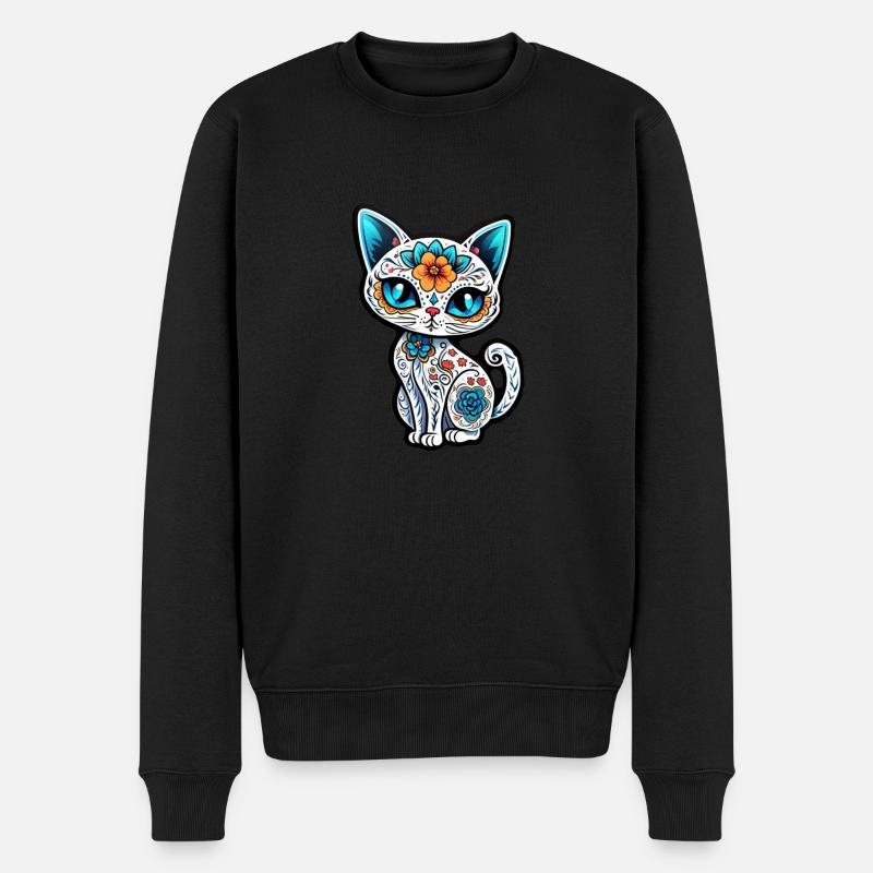Katze Mexiko - Dia de los Muertos - Männer Premium Bio Pullover - Schwarz
