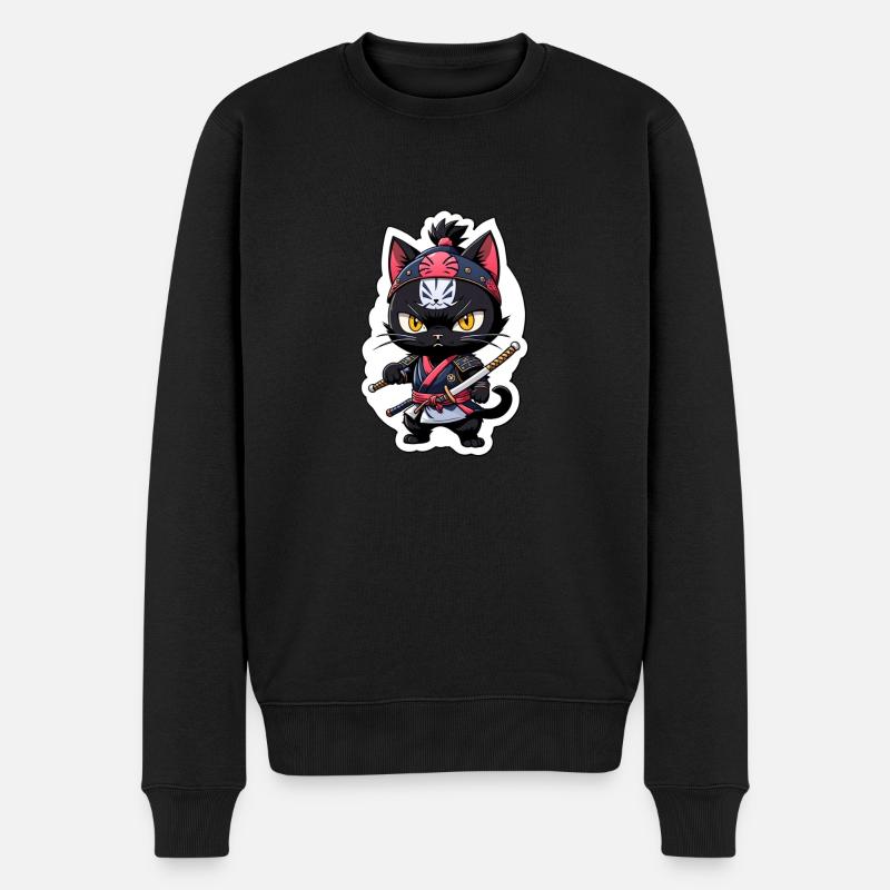 Ninja Katze - Samurai Kätzchen - Männer Premium Bio Pullover - Schwarz