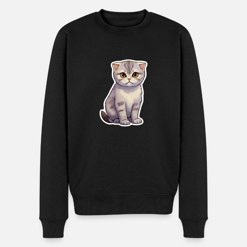 Chat Pliant Écossais Mignon - Pull Premium bio Homme - noir