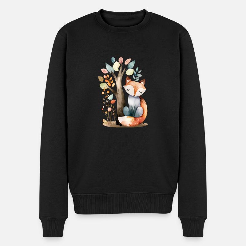 Niedlicher Fuchs unter Baum - Männer Premium Bio Pullover - Schwarz