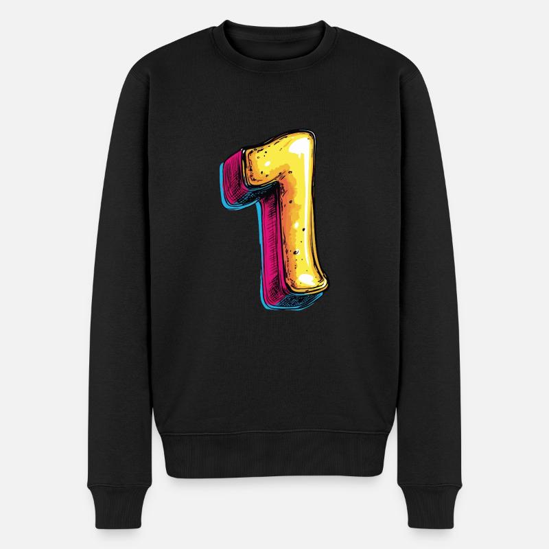 1 Zahl Comic - Männer Premium Bio Pullover - Schwarz