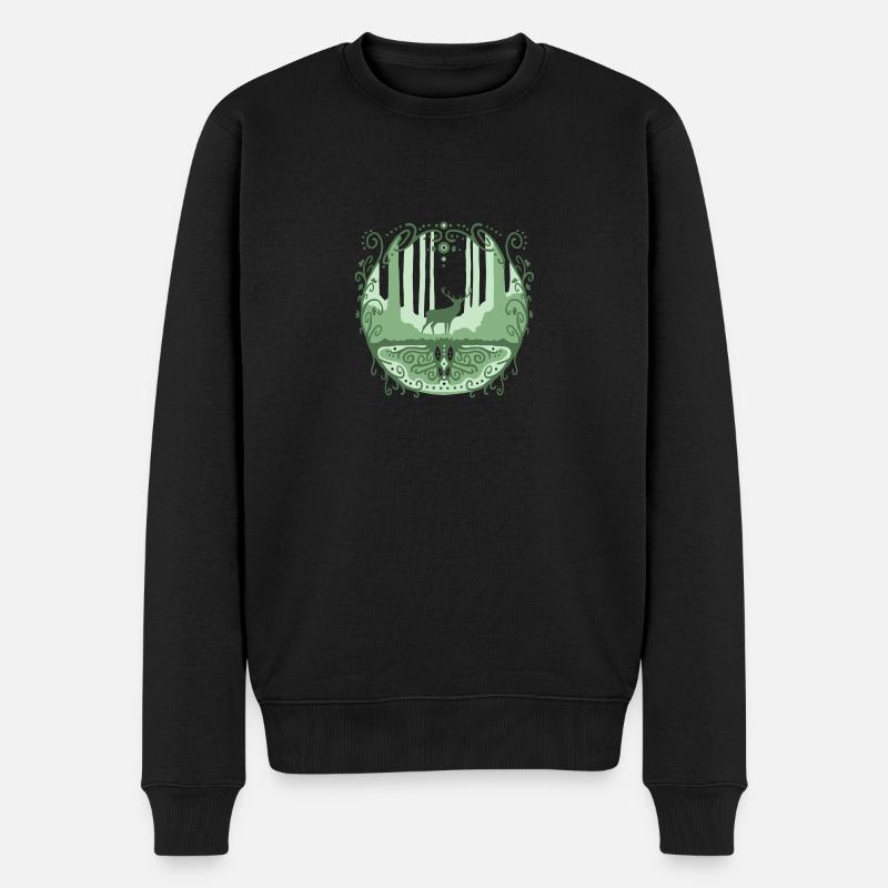Hirsch im fantastischen Wald - Männer Premium Bio Pullover - Schwarz