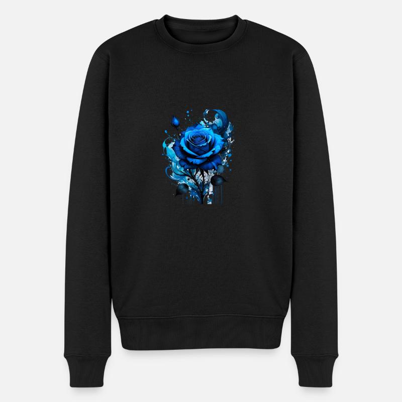 tinte,blaue Rose,illustration,malerei,graffiti - Männer Premium Bio Pullover - Schwarz