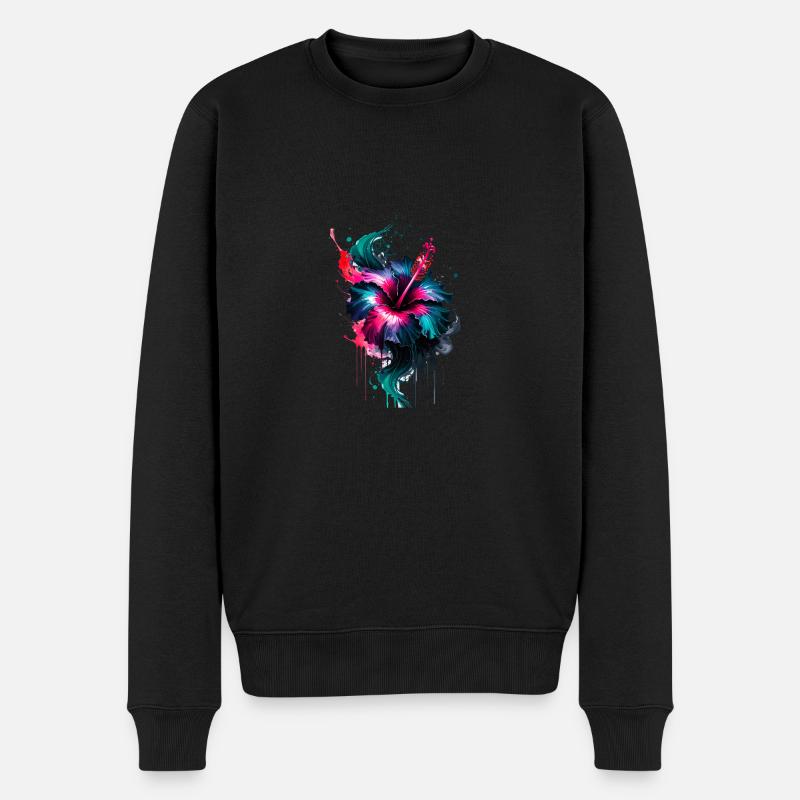 encre,hibiscus,illustration,peinture,graffiti,fleur - Pull Premium bio Homme - noir