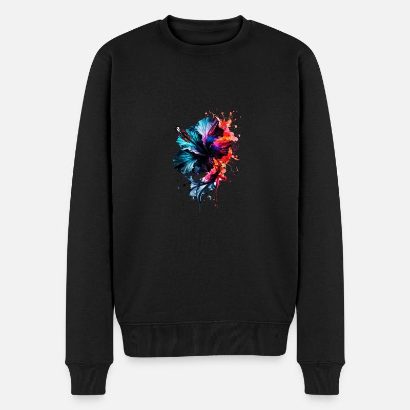 tinte,Hibiskus,illustration,malerei,graffiti,Blume - Männer Premium Bio Pullover - Schwarz