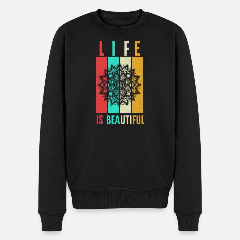 Leben Ist Schön Mandala - Männer Premium Bio Pullover - Schwarz