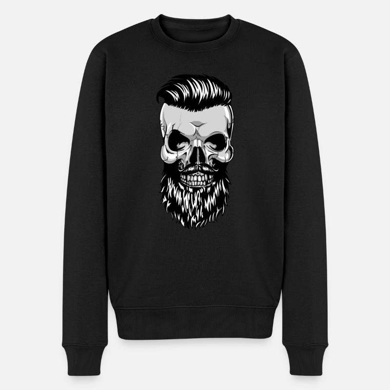 Hipster Skull Totenkopf mit Bart - Männer Premium Bio Pullover - Schwarz