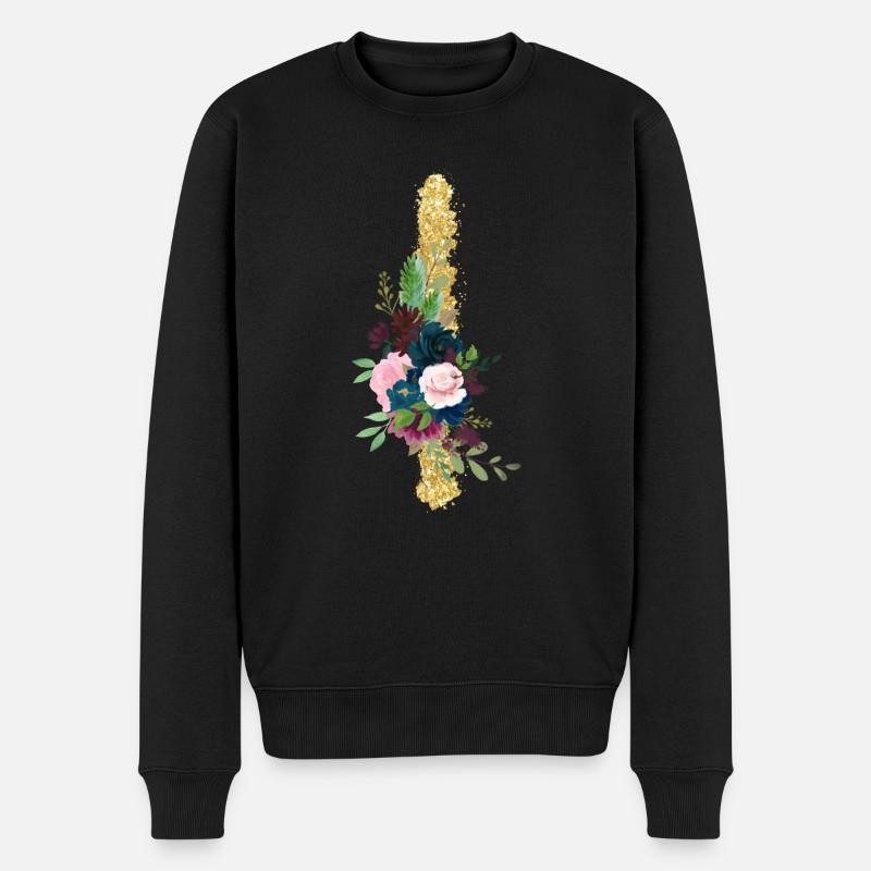 Buchstabe i gold floral - Männer Premium Bio Pullover - Schwarz