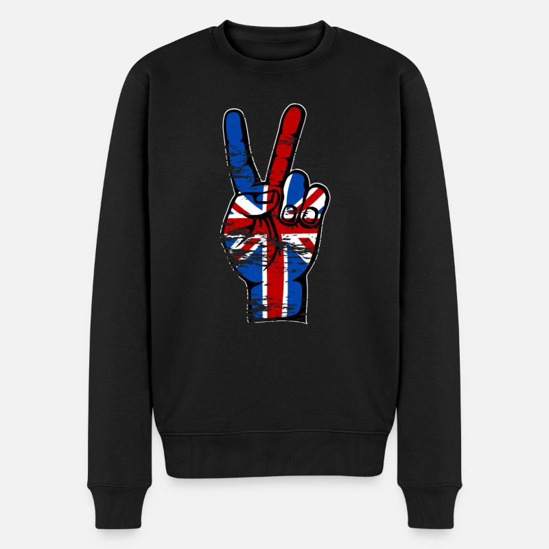 Britische Flagge Frieden Victory Symbol used - Männer Premium Bio Pullover - Schwarz