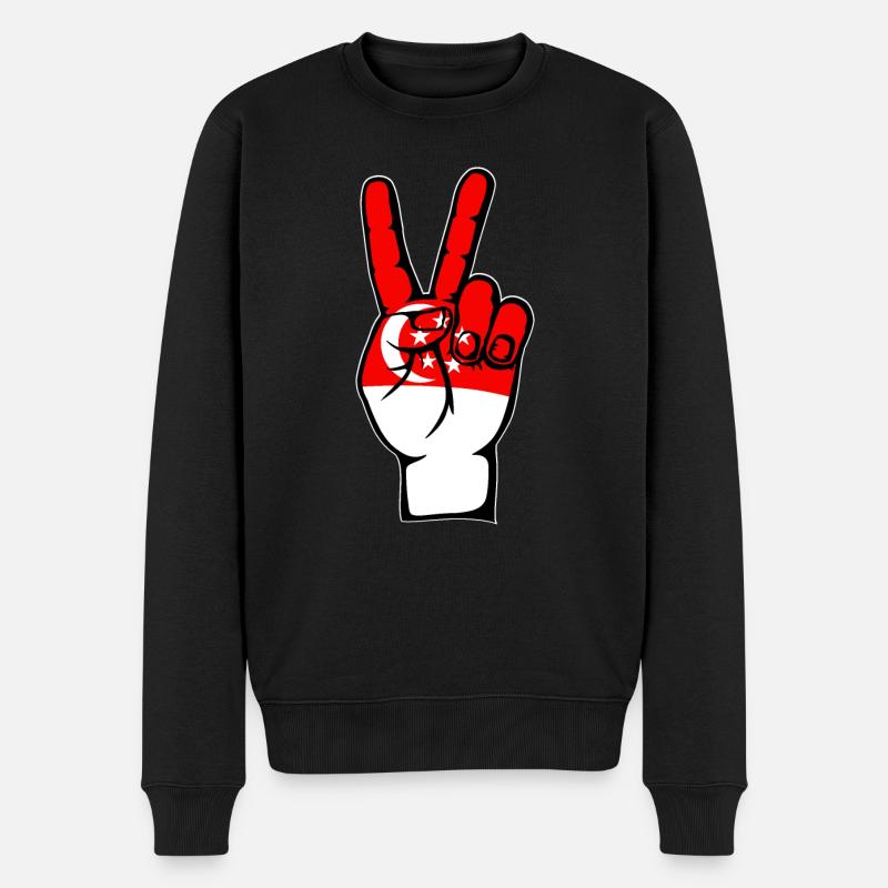 Symbole de victoire de la paix du drapeau de Singapour - Pull Premium bio Homme - noir