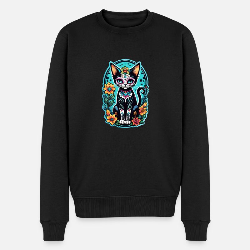Katze Mexiko - Dia de los Muertos - Männer Premium Bio Pullover - Schwarz