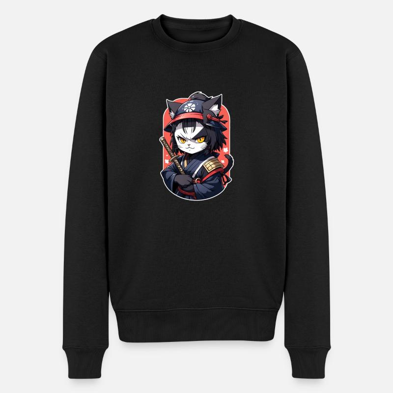 chat ninja - chaton samourai - Pull Premium bio Homme - noir