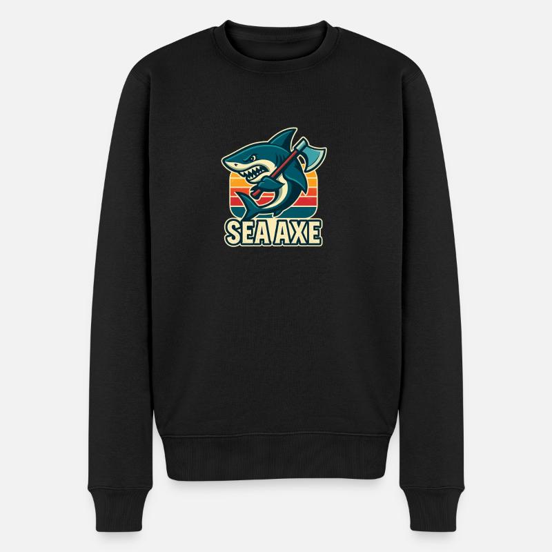 Haifisch-Seeaxt-Design - Männer Premium Bio Pullover - Schwarz