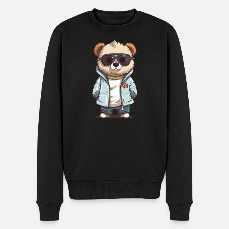 Sunglass Panda in cooler Jacke - Männer Premium Bio Pullover - Schwarz