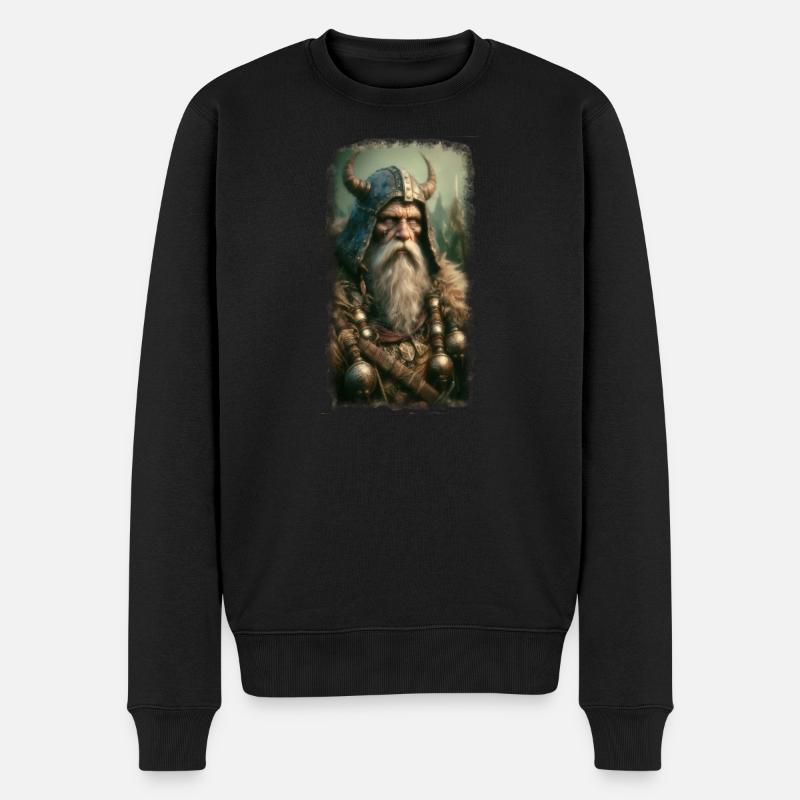 Mythischer Wikingerkrieger mit Hornhelm - Männer Premium Bio Pullover - Schwarz