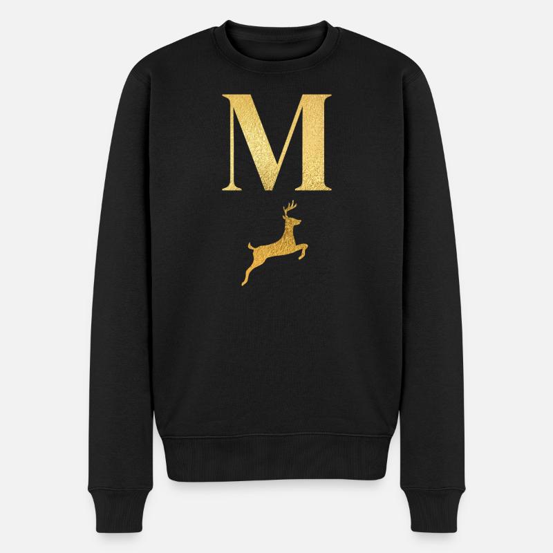 Buchstabe m goldener Hirsch - Geschenkidee - Männer Premium Bio Pullover - Schwarz
