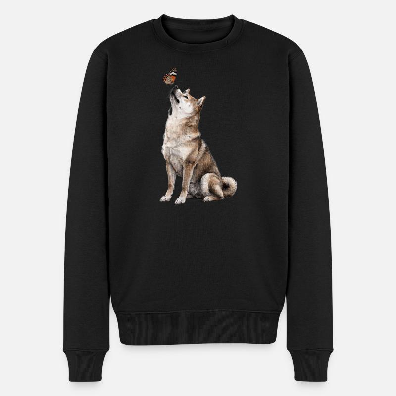Chien loup avec motif papillon - Pull Premium bio Homme - noir
