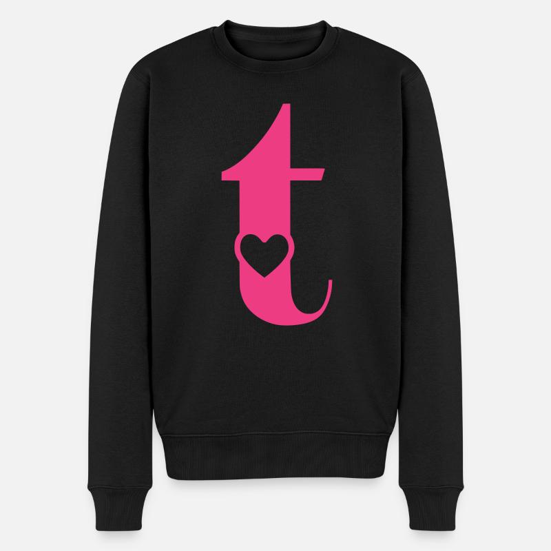 Buchstabe t Anfangsbuchstabe mit Herz - Männer Premium Bio Pullover - Schwarz