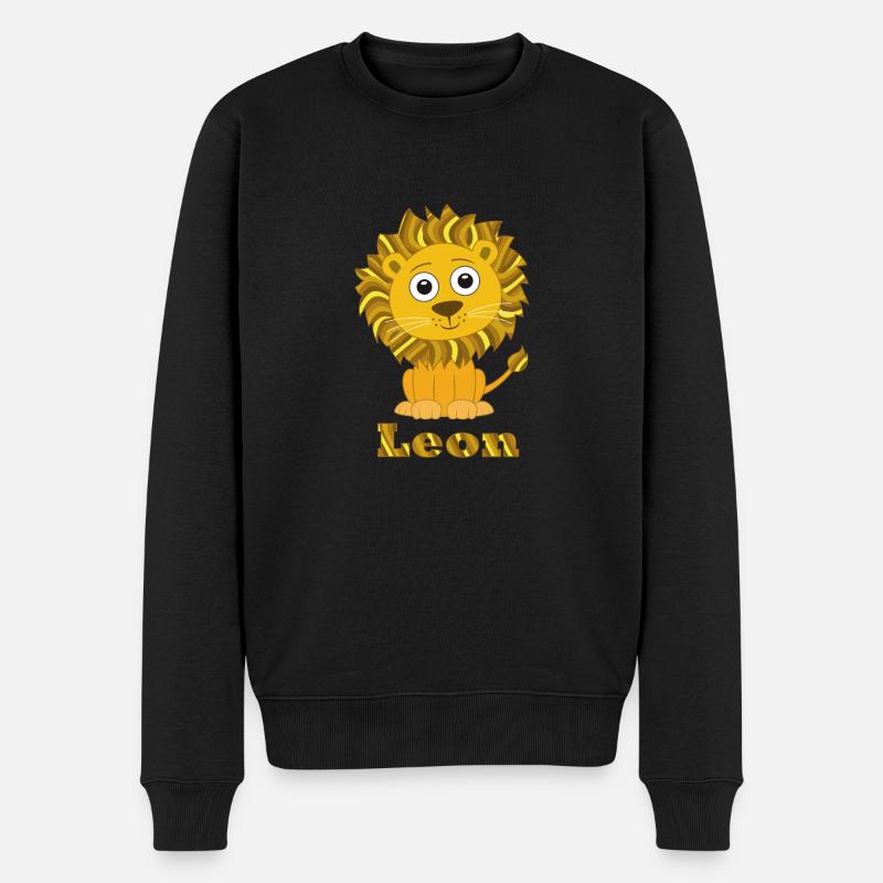 Leon lion chat drôle avec le nom - Pull Premium bio Homme - noir