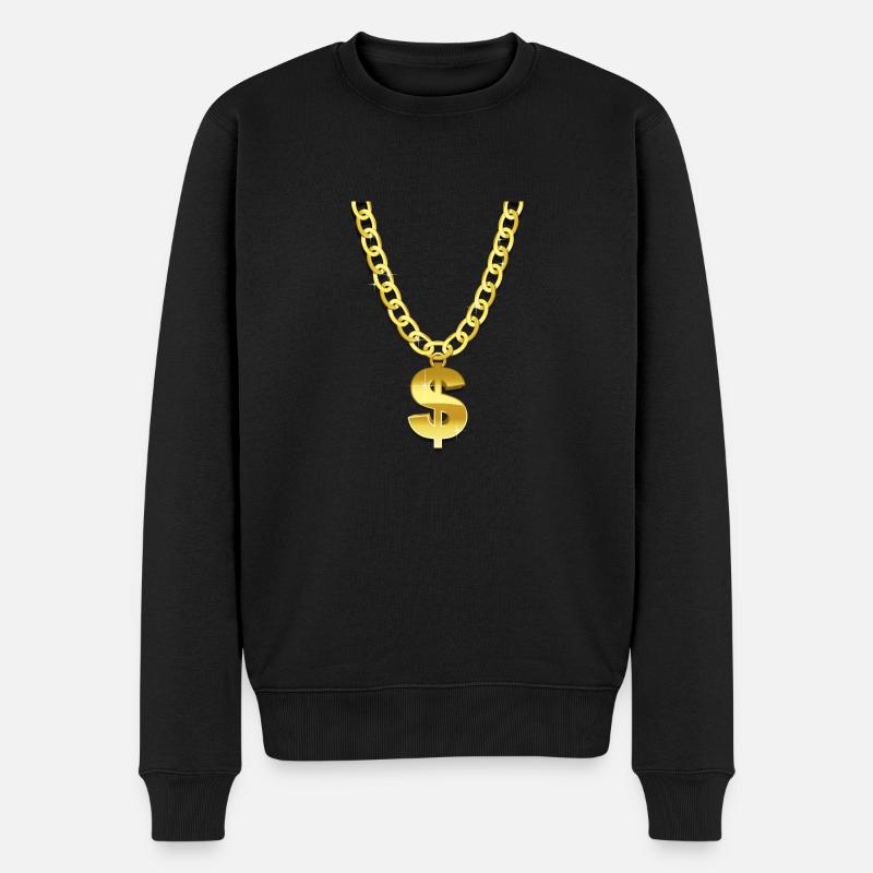 goldene Halskette - Männer Premium Bio Pullover - Schwarz
