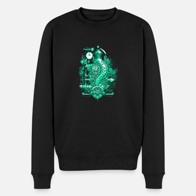Steampunk Dampfmaschine mit Uhrwerk und Technik - Männer Premium Bio Pullover - Schwarz