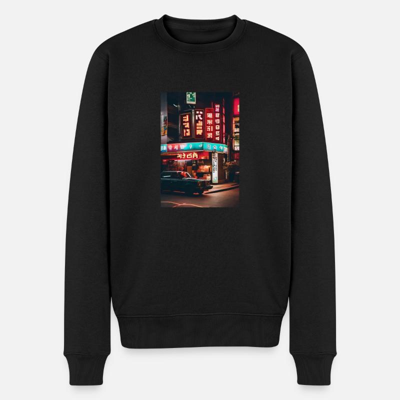 Tokyo Neon II - Männer Premium Bio Pullover - Schwarz